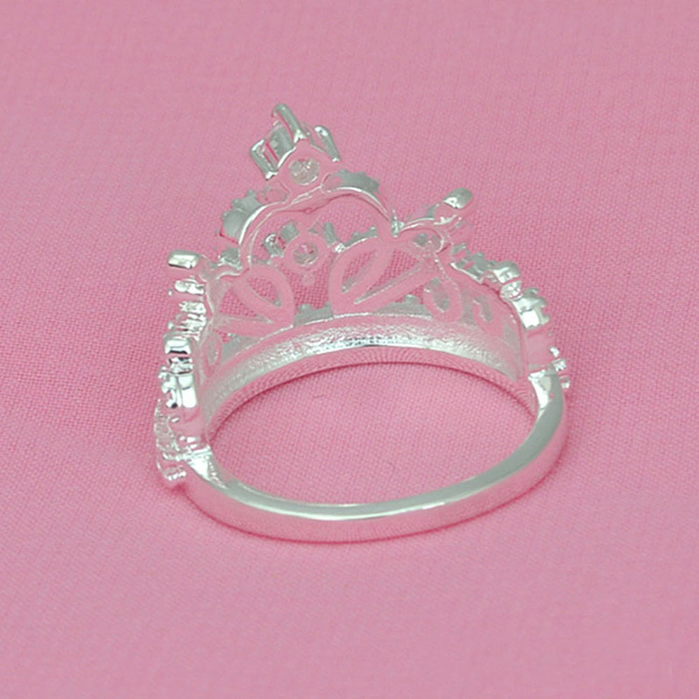 Silver Plated Sparkling Crystal Crown Beautiful Ring