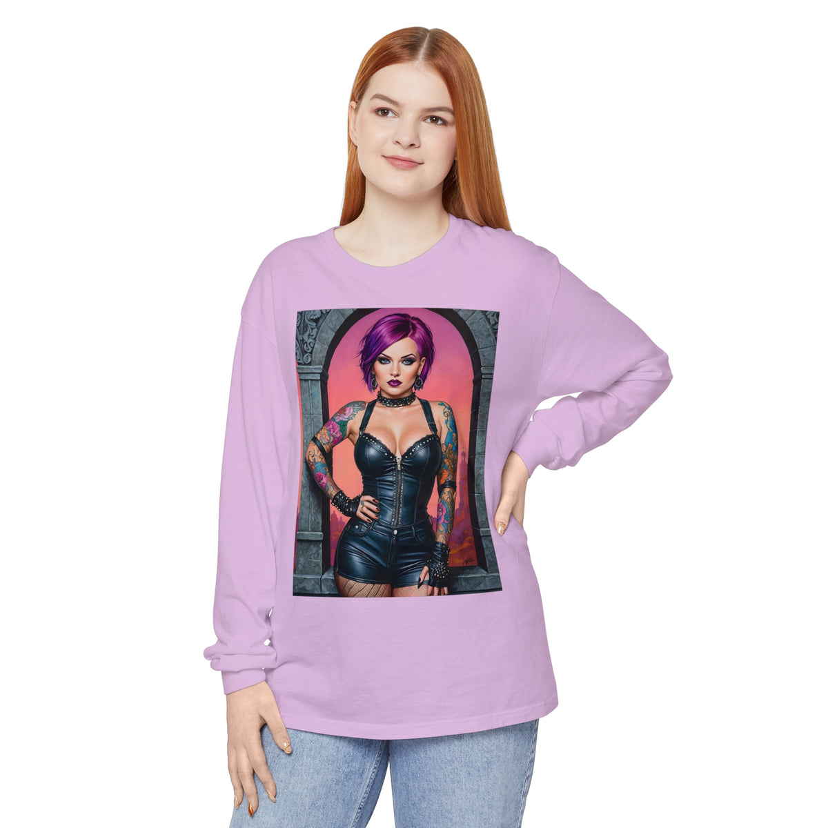 Goth Graveyard Girl Series - Design Seven - Unisex Garment-dyed Long Sleeve T-Shirt