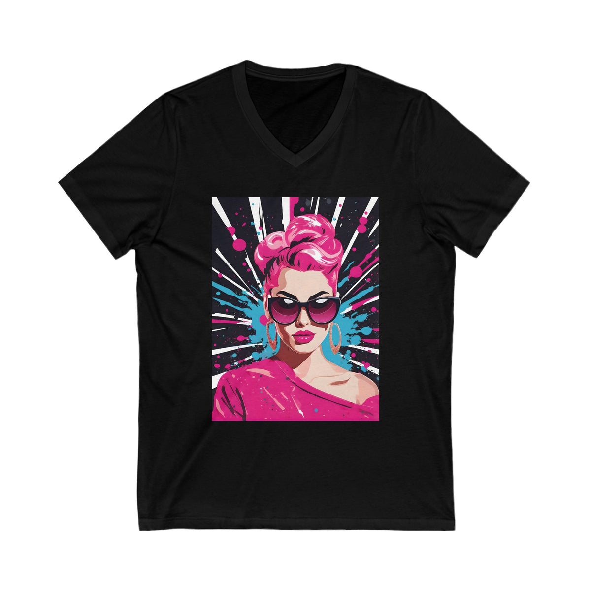 Pink Passion Pinup Unisex Jersey Short Sleeve V-Neck Tee