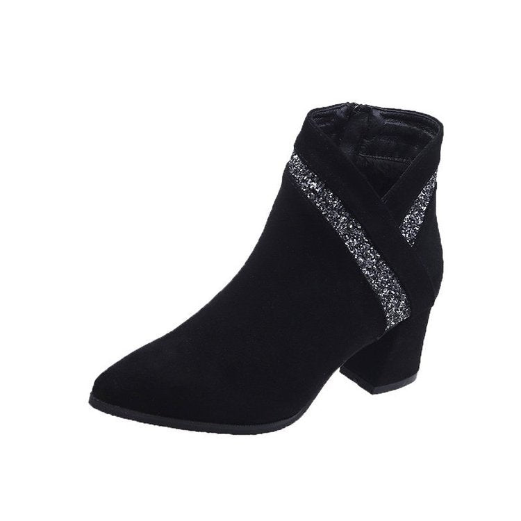 Women's Velvet Warm High-Heeled Boots