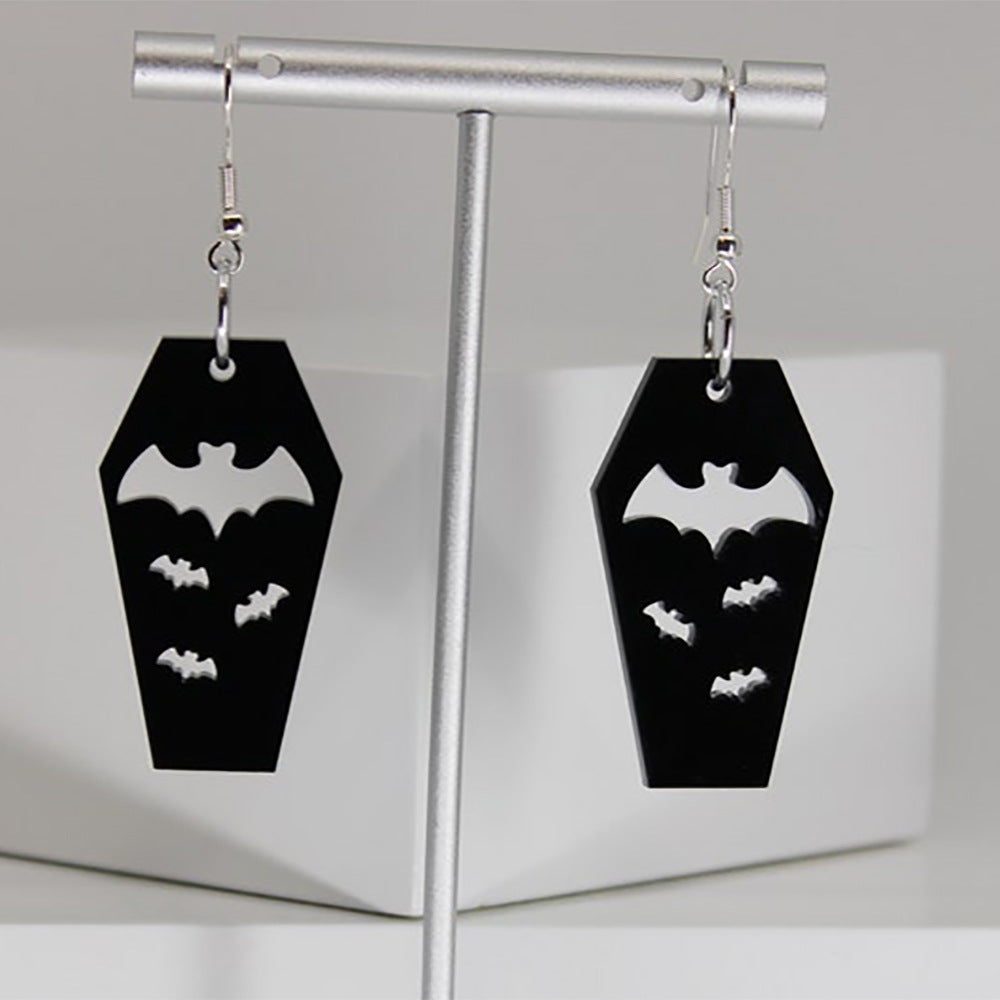 Bat Coffin Earrings Personality Plate Hollowed Out Bat Stud