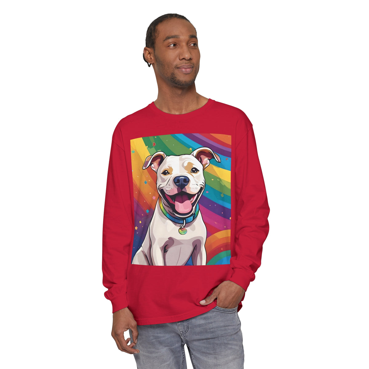 Prideful Pittie 3 Unisex Garment-dyed Long Sleeve T-Shirt