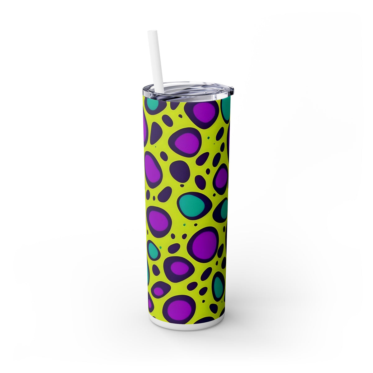 Neon Large Leopard Print Skinny Tumbler with Straw, 20oz