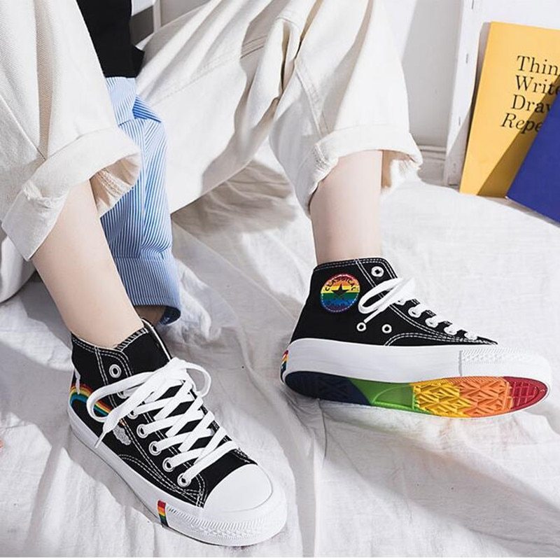 Multiple Style Rainbow Canvas Fashion Sneakers Low Top and High Top Tennis Shoes