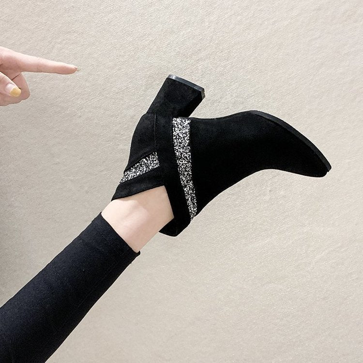 Women's Velvet Warm High-Heeled Boots