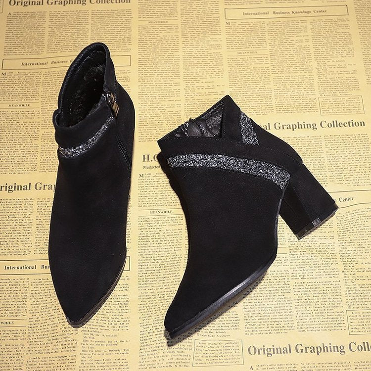 Women's Velvet Warm High-Heeled Boots