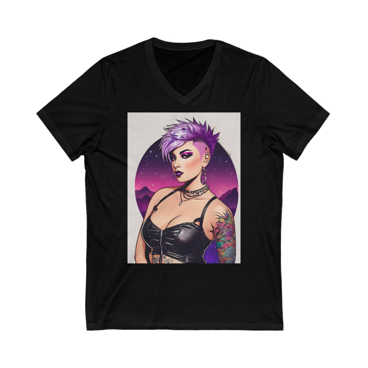 Sassy Goth Galaxy Girl Unisex Jersey Short Sleeve V-Neck Tee