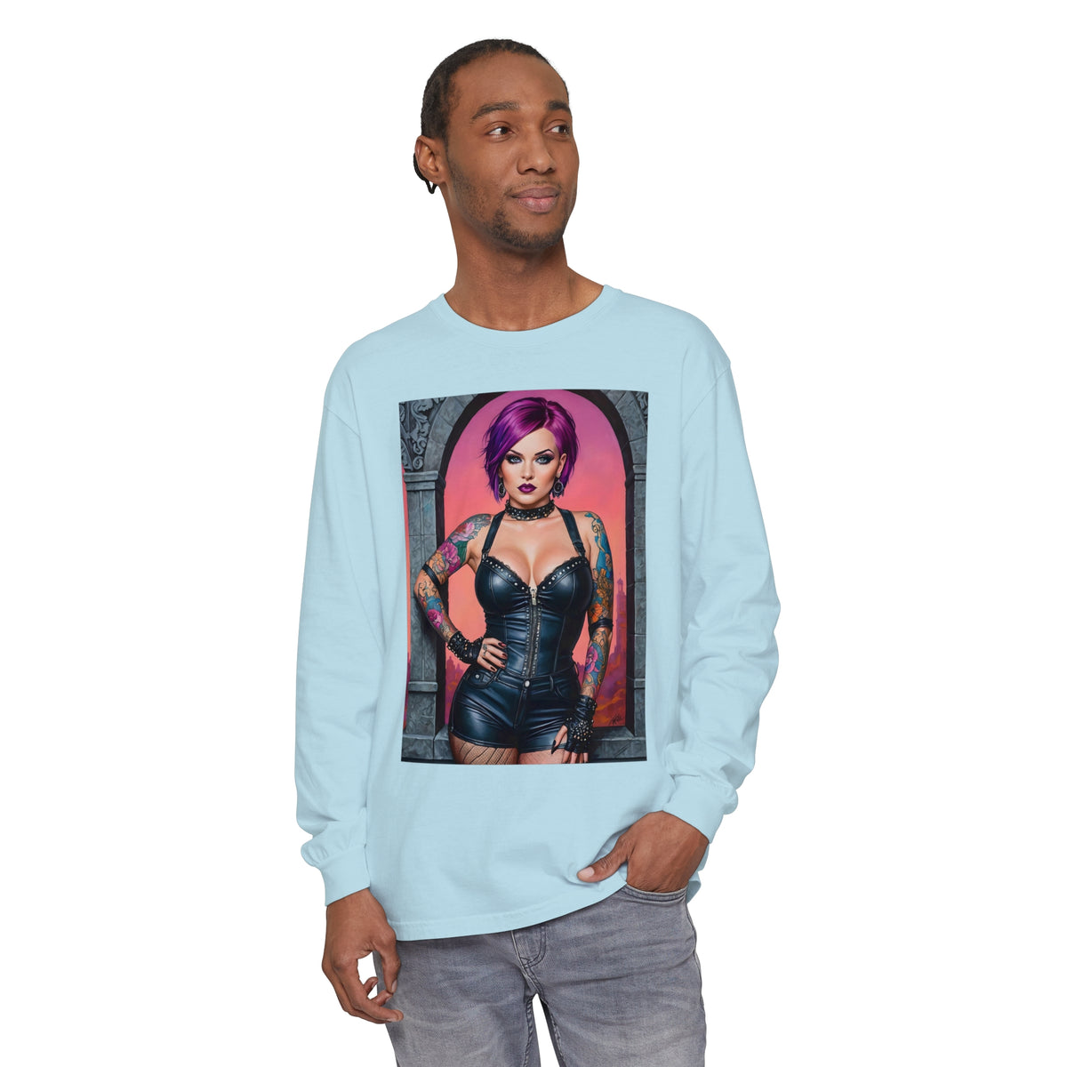 Goth Graveyard Girl Series - Design Seven - Unisex Garment-dyed Long Sleeve T-Shirt