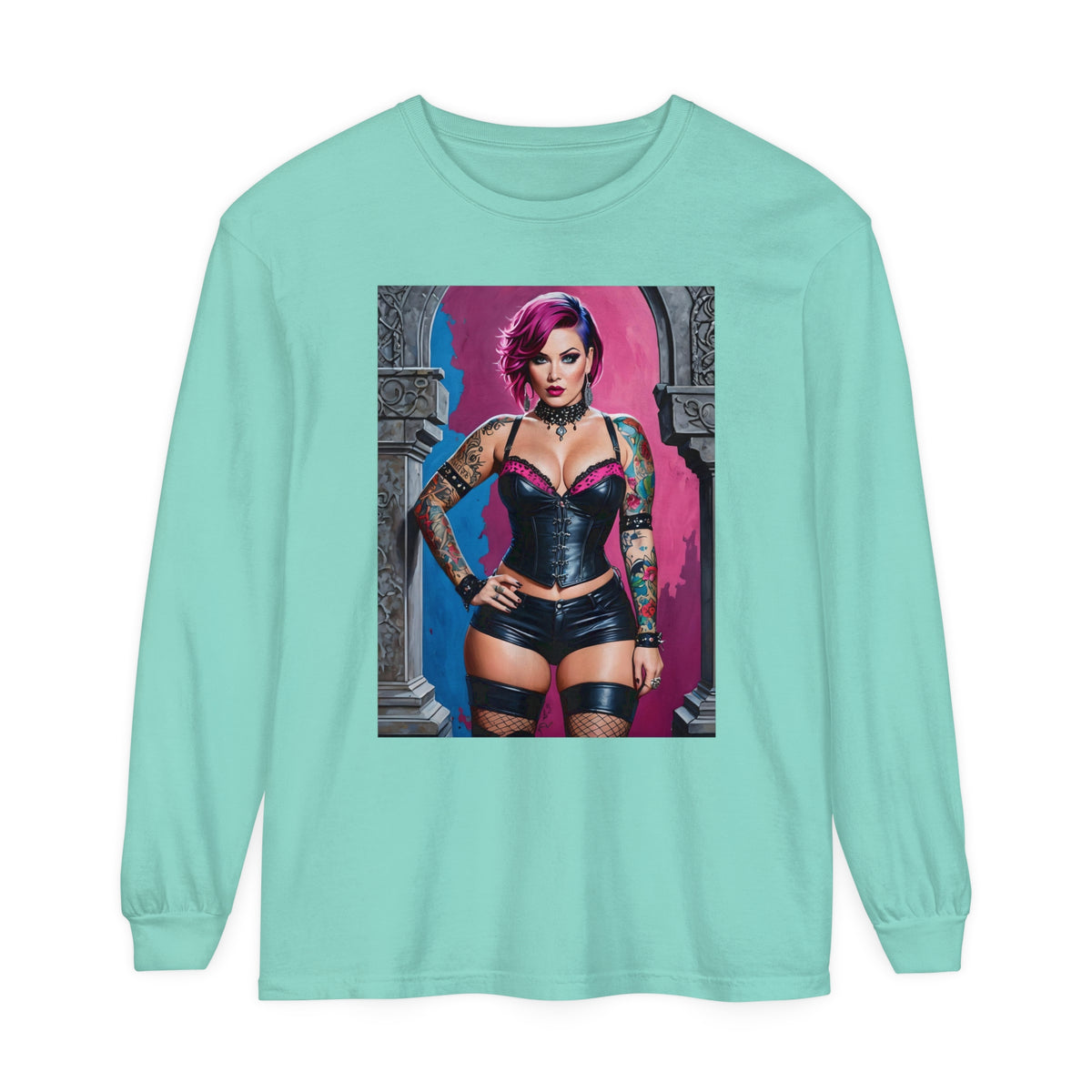 Goth Graveyard Girl Series - Design Five - Unisex Garment-dyed Long Sleeve T-Shirt