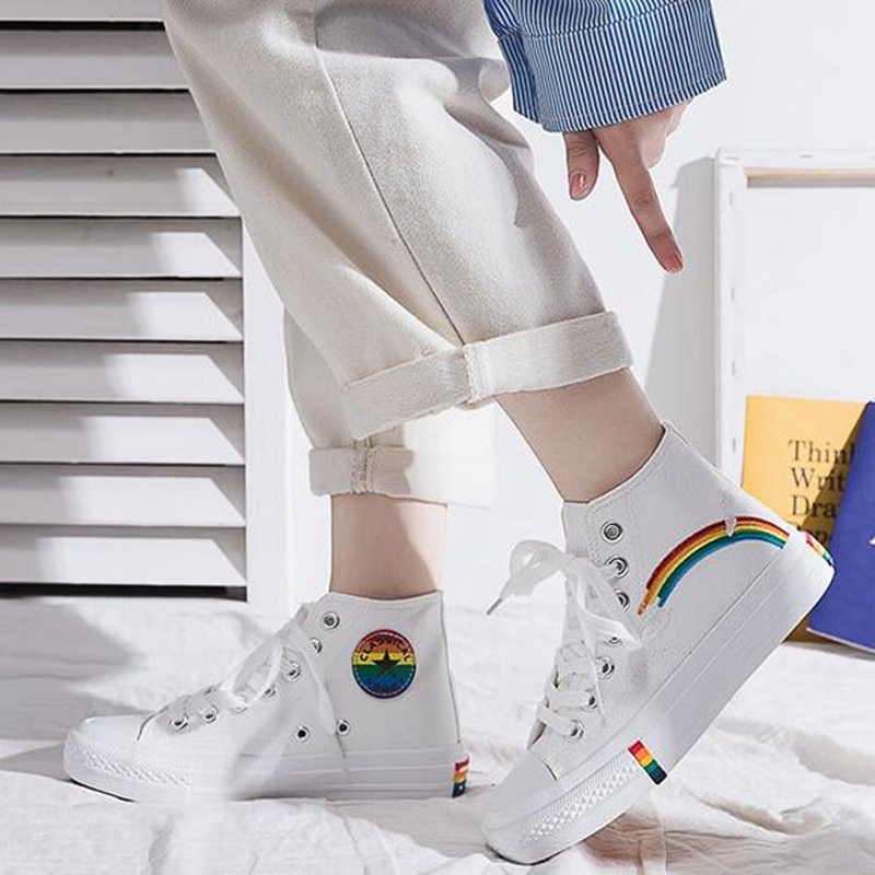 Multiple Style Rainbow Canvas Fashion Sneakers Low Top and High Top Tennis Shoes