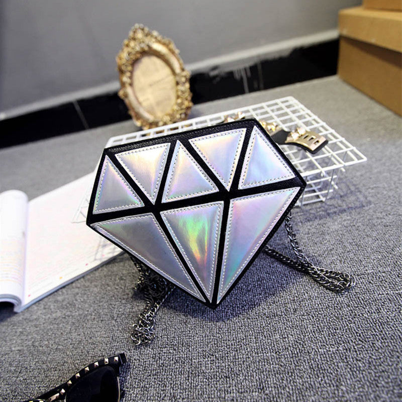 Shiny Laser Holographic Bright Color Diamond Shapes Shoulder Messenger Bag with Chain Strap