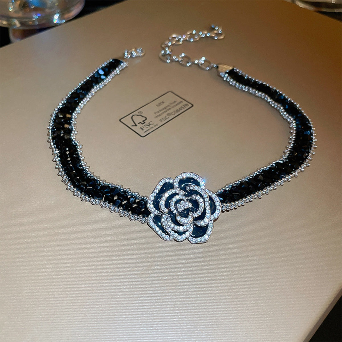 Alloy Crystal Rose Choker Necklace – Elegant Floral Design, Bracelet Sold Separately