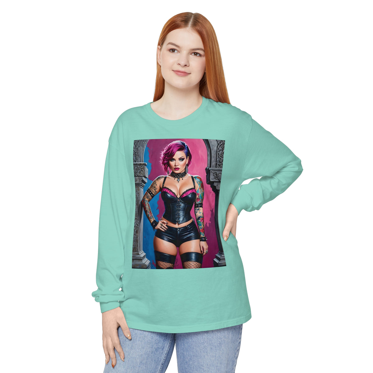 Goth Graveyard Girl Series - Design Five - Unisex Garment-dyed Long Sleeve T-Shirt