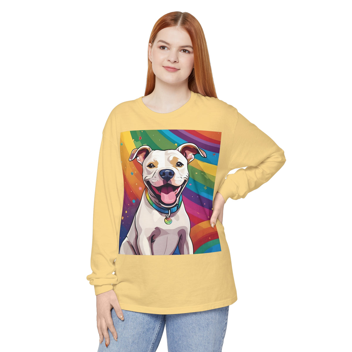 Prideful Pittie 3 Unisex Garment-dyed Long Sleeve T-Shirt