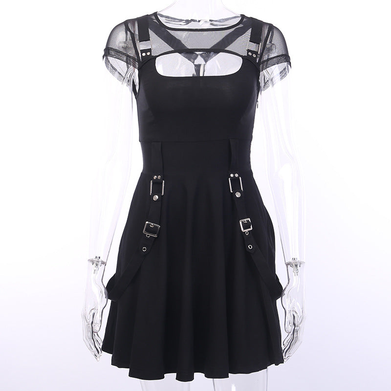 Dark Mesh Breathable Patchwork Dress