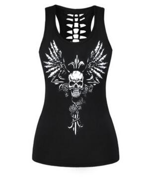 Summer Ladies Fashion Tops 3D Printed Skull Punk Rock Sexy Black Tank