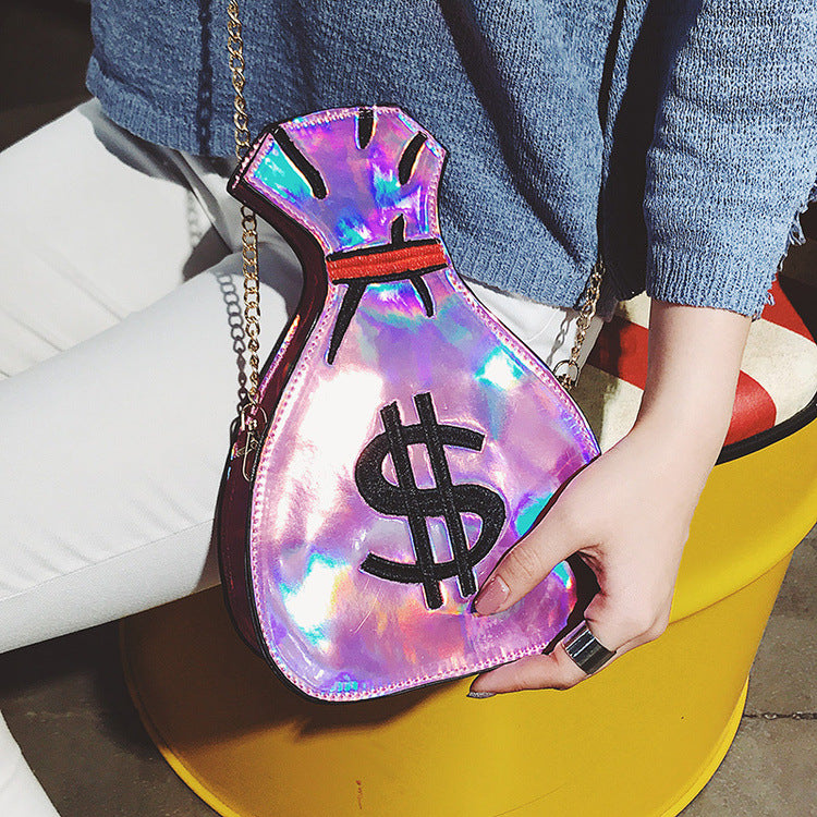 Laser Holographic Money Bags Embroidered Small Purse With Chain Shoulder Strap