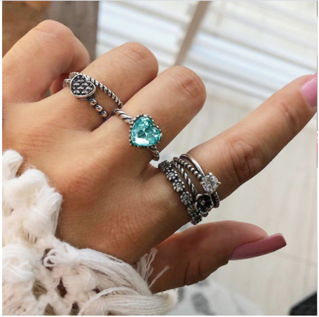 Boho Rhinestone Ring Set