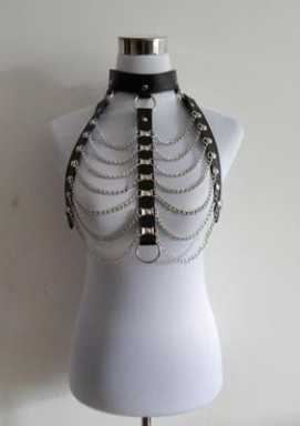 Chainmail Choker PU Metal and Leather Body Chain Jewelry Festival Fashion