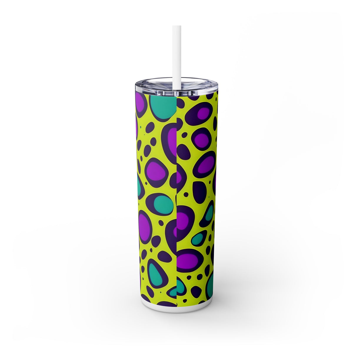 Neon Large Leopard Print Skinny Tumbler with Straw, 20oz