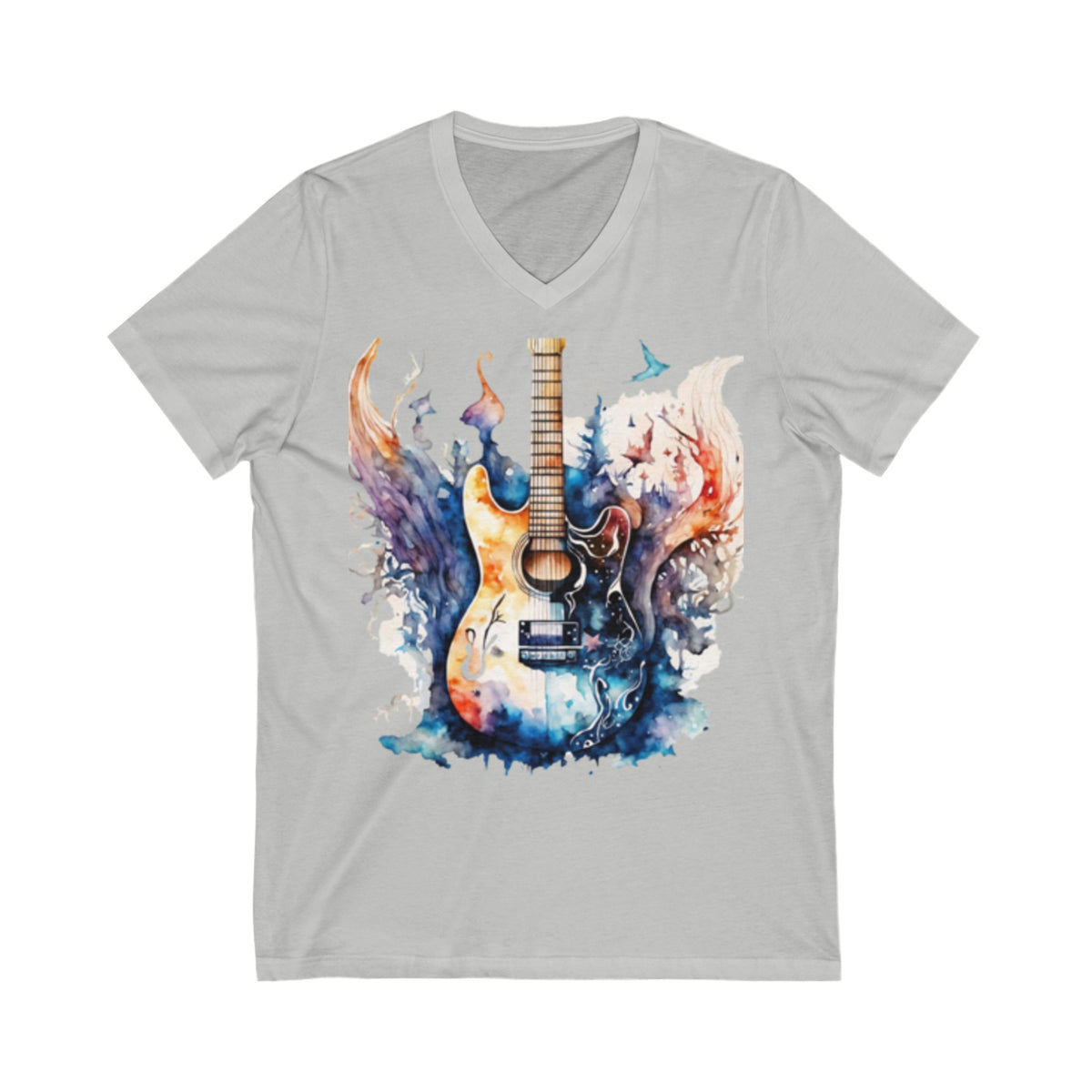 Watercolor Electric Guitar Unisex Jersey Short Sleeve V-Neck Tee