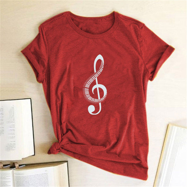 Music Graphic Print Piano Treble Cleft Short Sleeve Grapic Tee Shirt