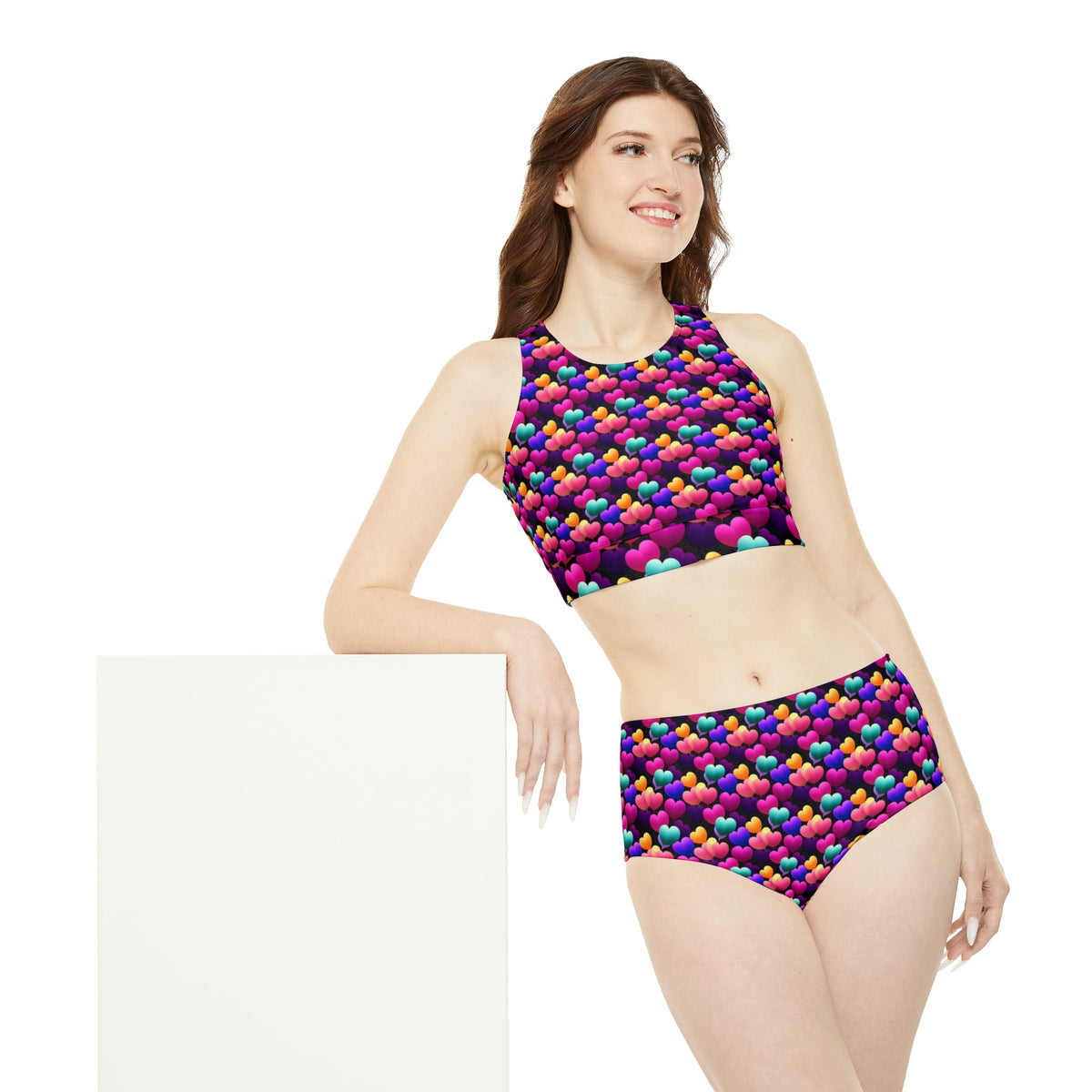 Rainbow Candy Hearts Sporty Bikini Set (AOP)