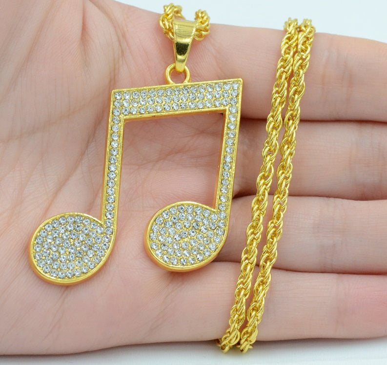 Music Note Bling Pendant Necklace