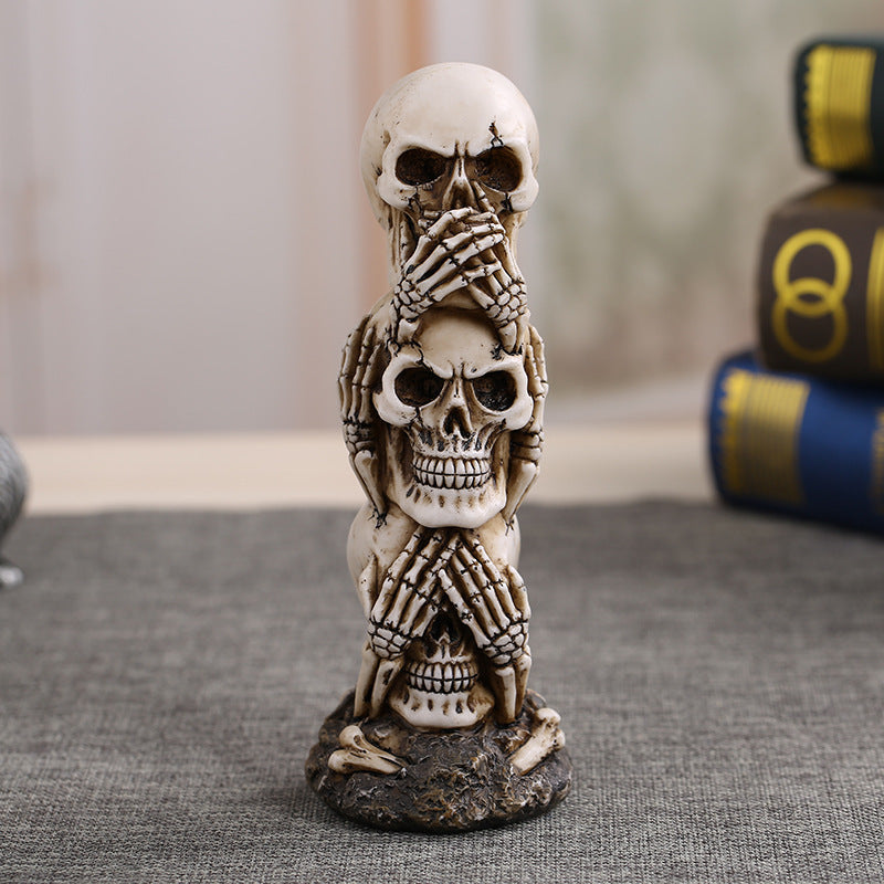 Hear-no See-no Speak-no Evil Skull Statue Home Decor For Office Or Halloween