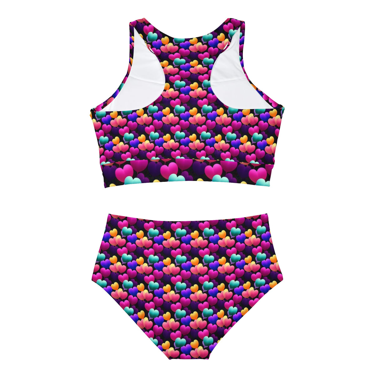 Rainbow Candy Hearts Sporty Bikini Set (AOP)