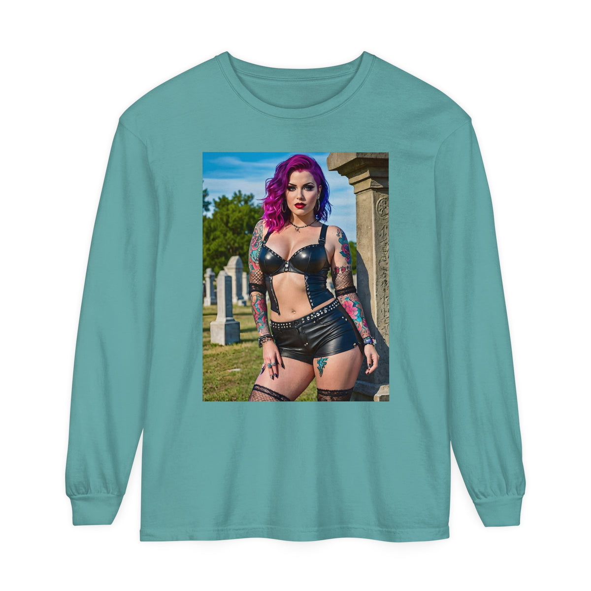 Goth Graveyard Girls Series - Design One - Unisex Garment-dyed Long Sleeve T-Shirt