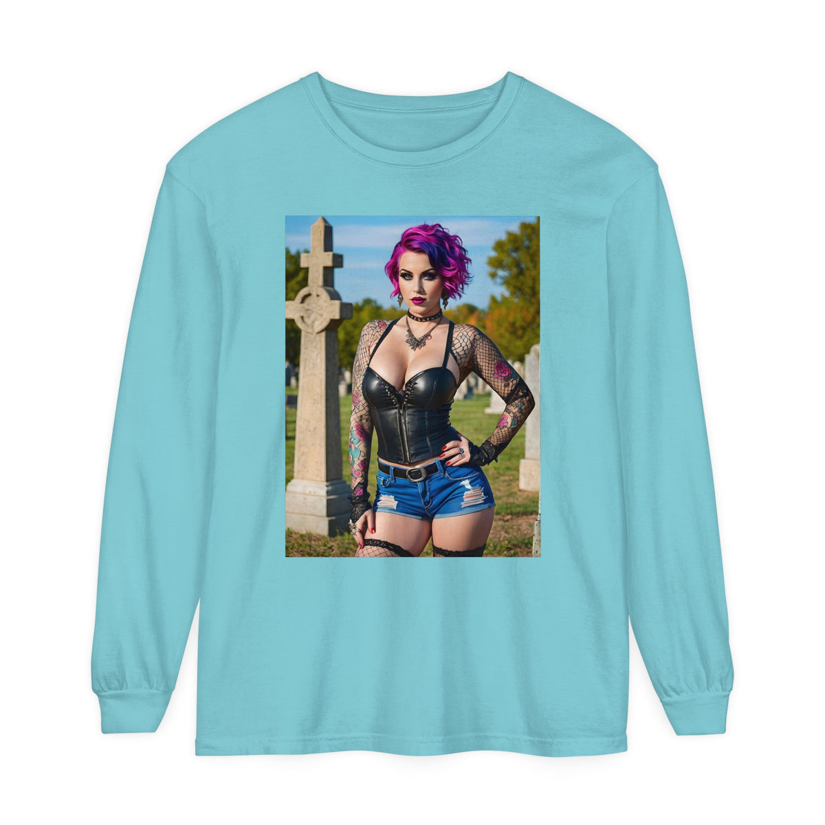 Goth Graveyard Girl - Design Fourteen- Unisex Garment-dyed Long Sleeve T-Shirt