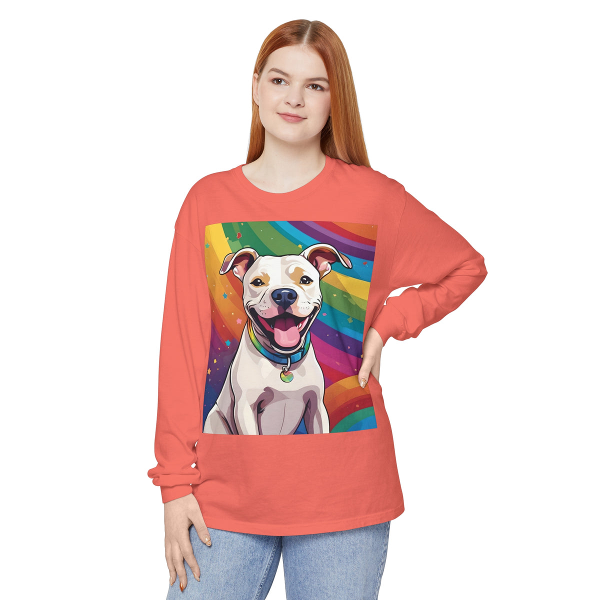 Prideful Pittie 3 Unisex Garment-dyed Long Sleeve T-Shirt