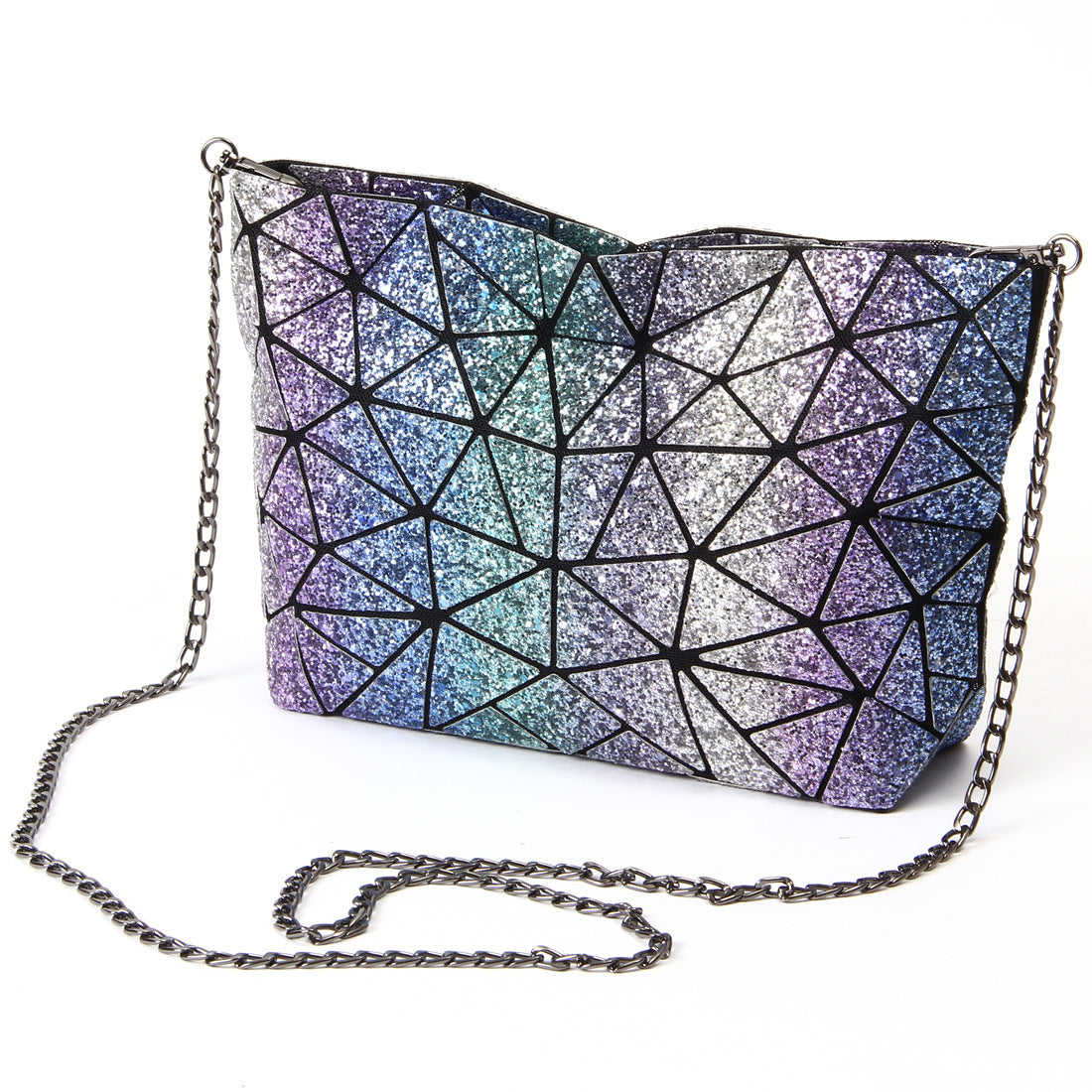 Laser and Glitter Geometric and Holographic Shoulder Chain Crossbody Bag