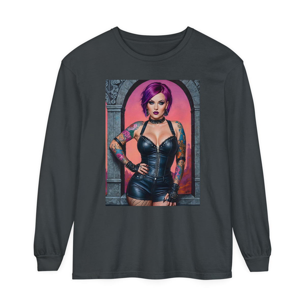 Goth Graveyard Girl Series - Design Seven - Unisex Garment-dyed Long Sleeve T-Shirt