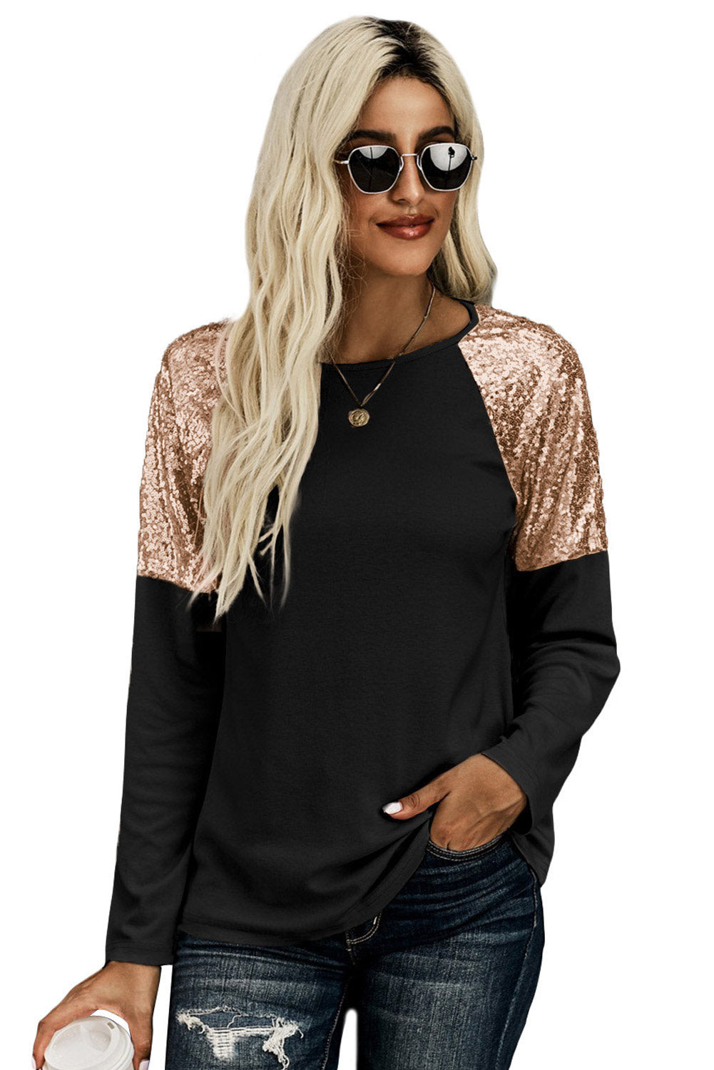 Yellow Canary Long Sleeve Sequin Top