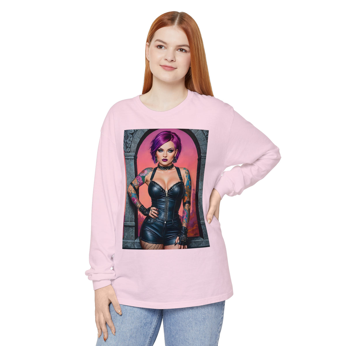 Goth Graveyard Girl Series - Design Seven - Unisex Garment-dyed Long Sleeve T-Shirt