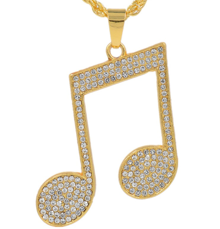 Music Note Bling Pendant Necklace