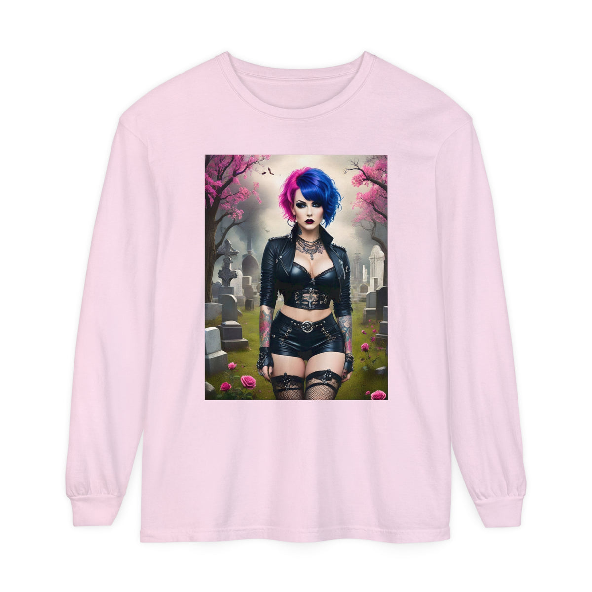 Goth Graveyard Girl Series - Design Thirteen - Unisex Garment-dyed Long Sleeve T-Shirt