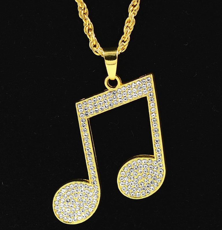 Music Note Bling Pendant Necklace