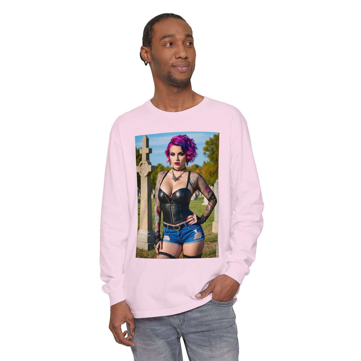 Goth Graveyard Girl - Design Fourteen- Unisex Garment-dyed Long Sleeve T-Shirt