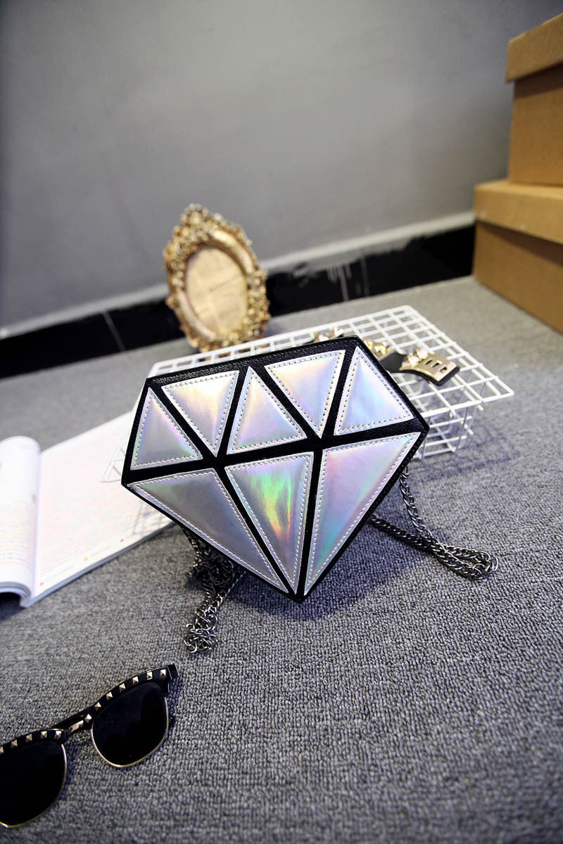 Shiny Laser Holographic Bright Color Diamond Shapes Shoulder Messenger Bag with Chain Strap