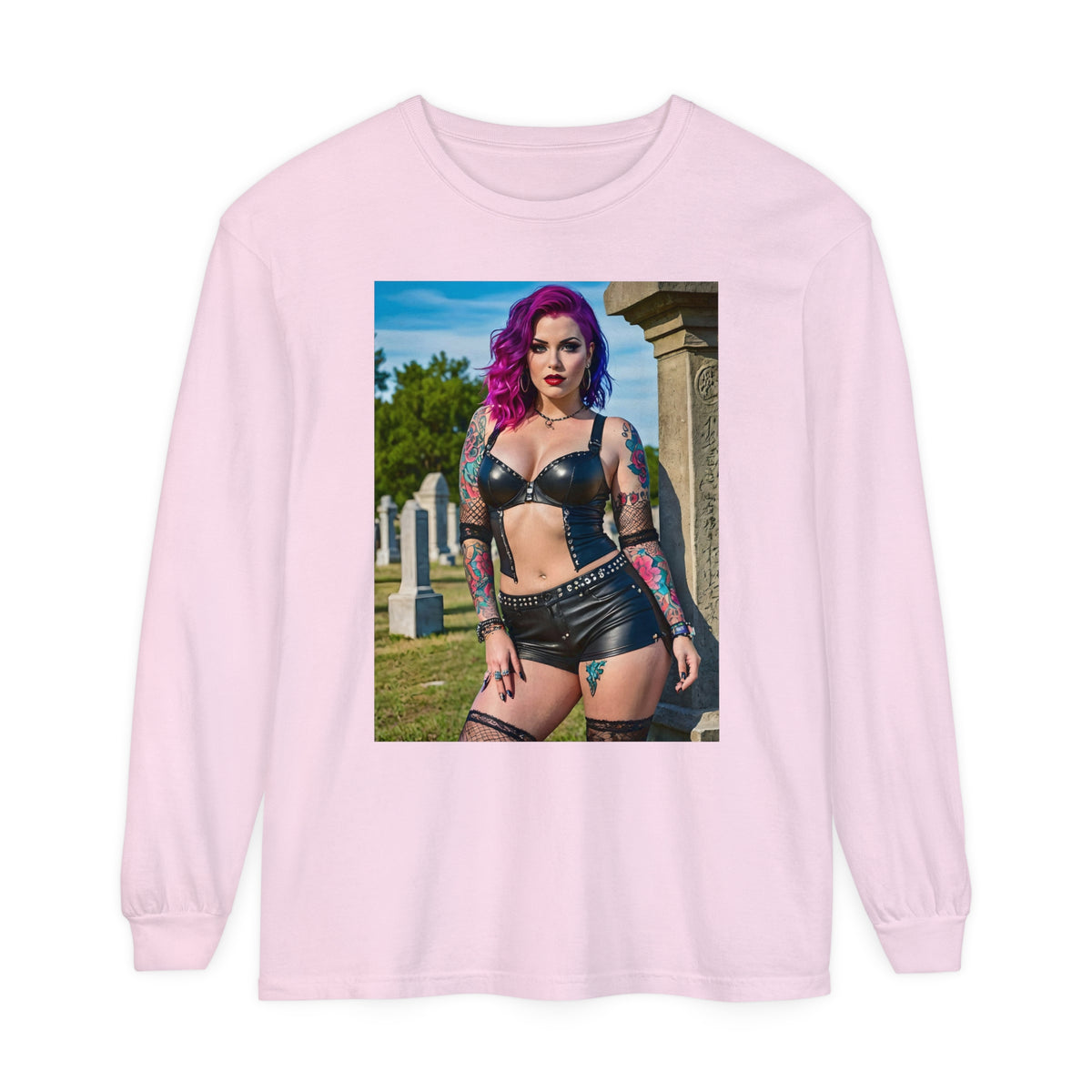 Goth Graveyard Girls Series - Design One - Unisex Garment-dyed Long Sleeve T-Shirt