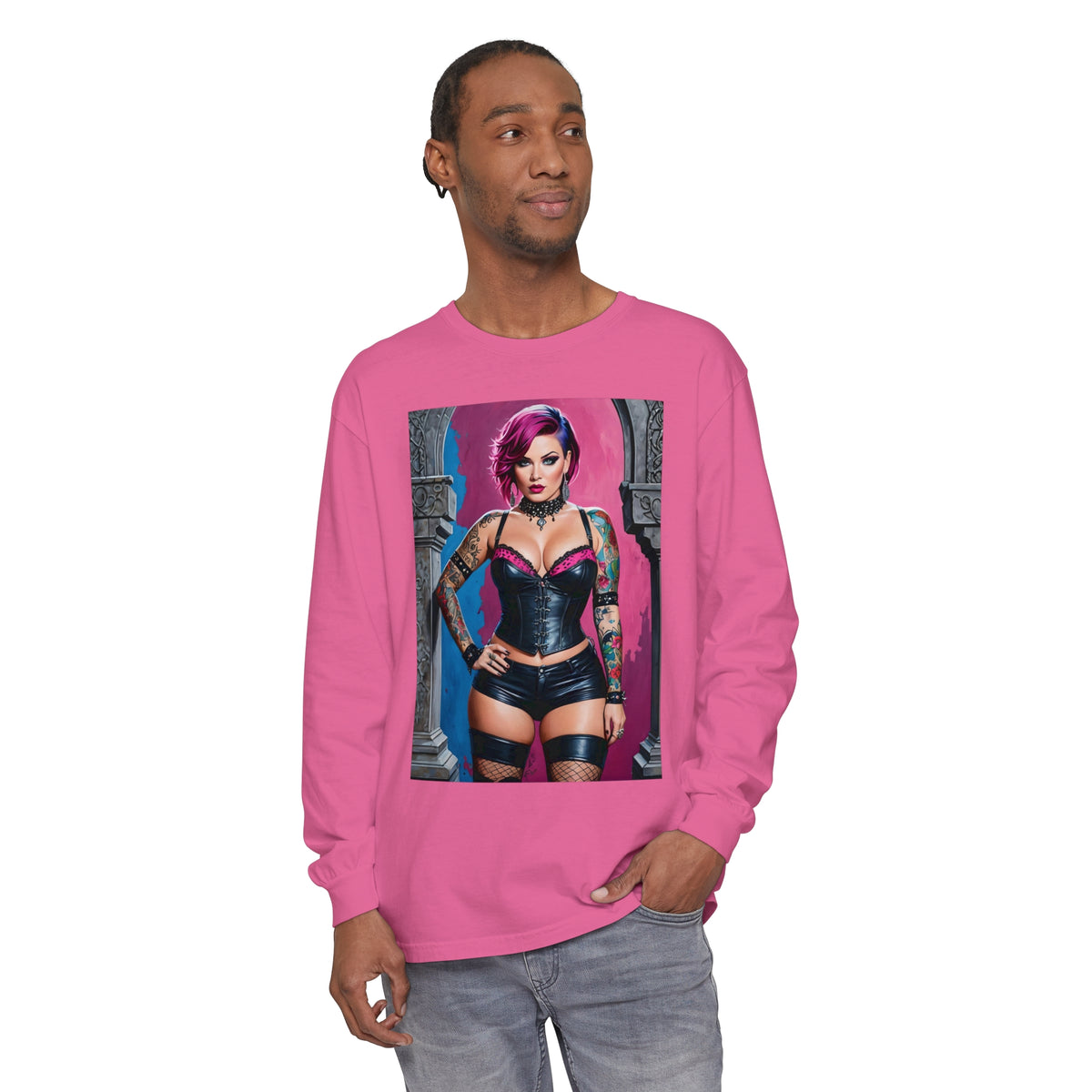 Goth Graveyard Girl Series - Design Five - Unisex Garment-dyed Long Sleeve T-Shirt