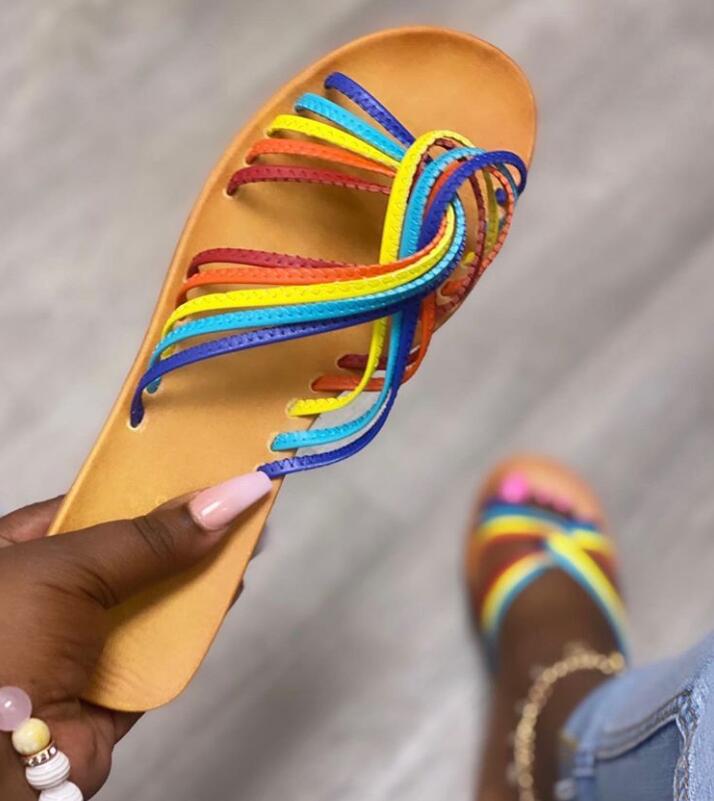 Rainbow slip on sandals