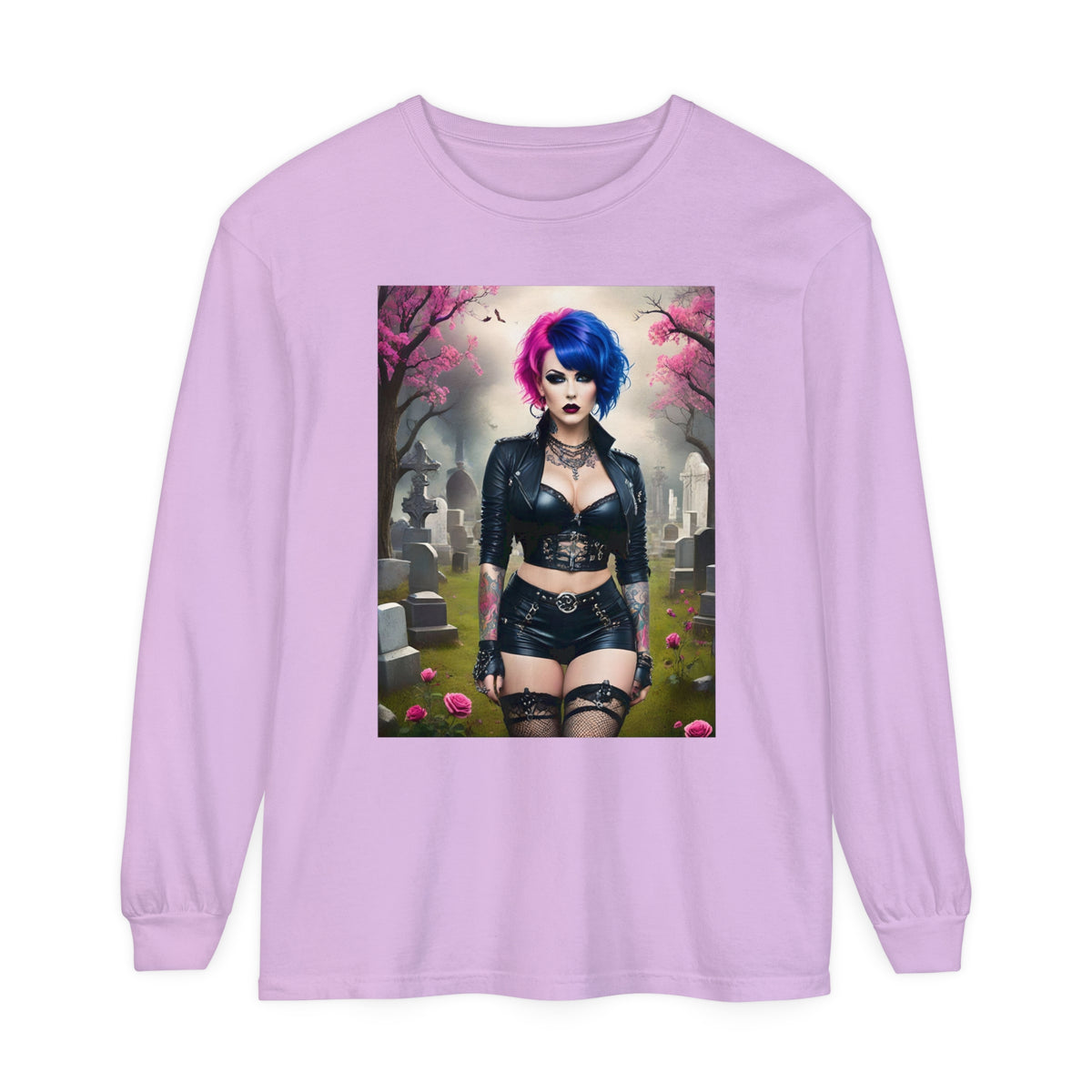 Goth Graveyard Girl Series - Design Thirteen - Unisex Garment-dyed Long Sleeve T-Shirt