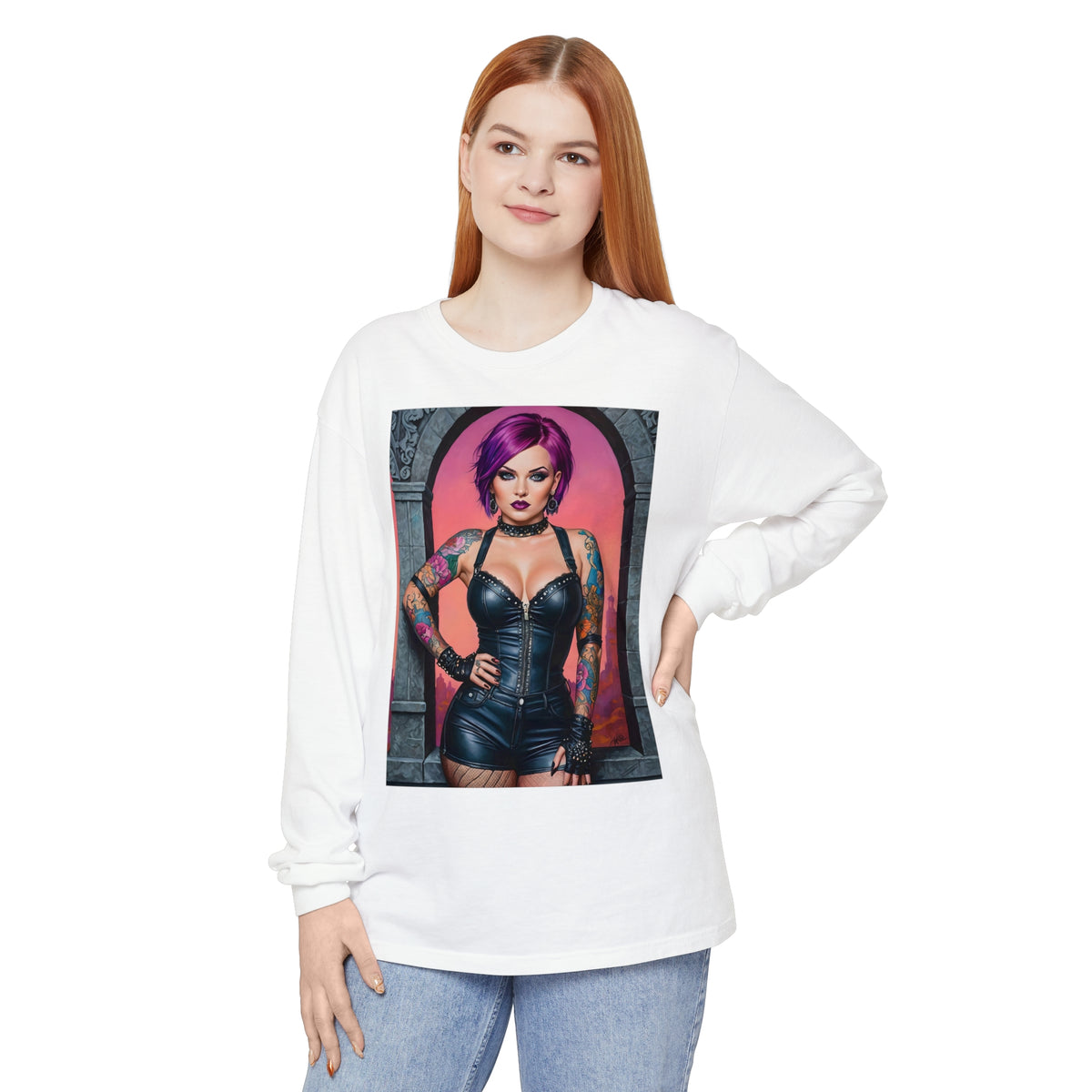 Goth Graveyard Girl Series - Design Seven - Unisex Garment-dyed Long Sleeve T-Shirt