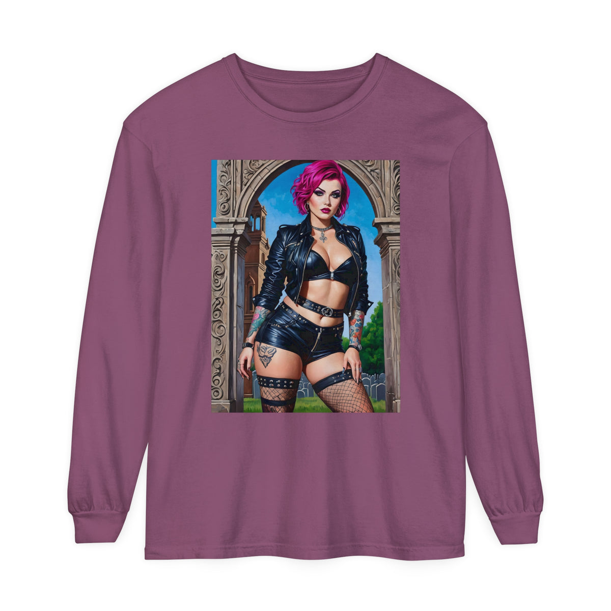 Goth Graveyard Girl Series - Design Twelve - Unisex Garment-dyed Long Sleeve T-Shirt