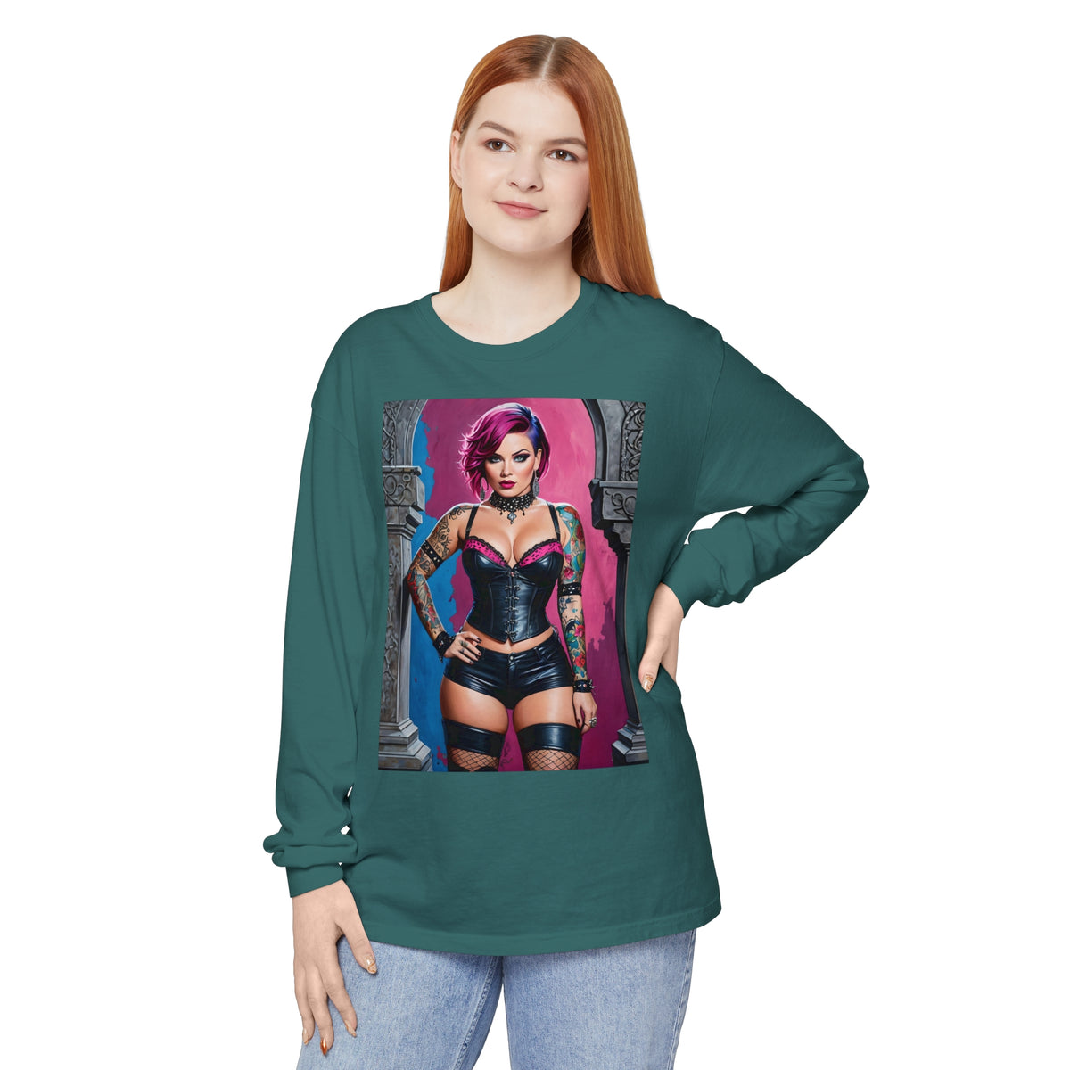 Goth Graveyard Girl Series - Design Five - Unisex Garment-dyed Long Sleeve T-Shirt