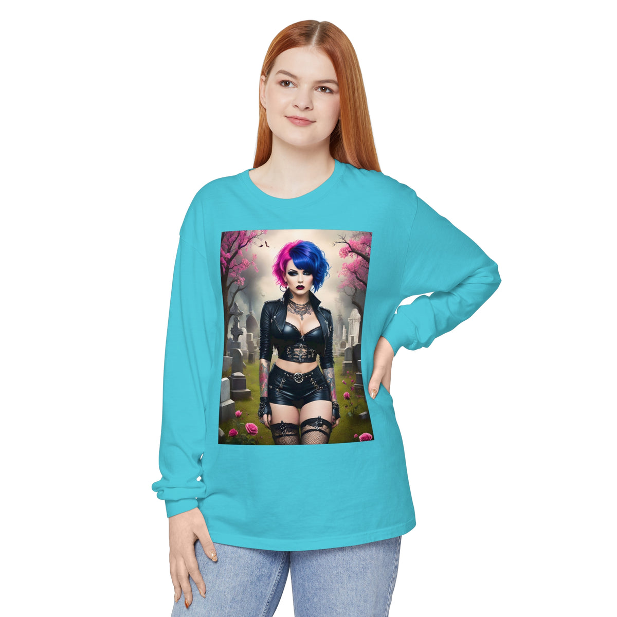 Goth Graveyard Girl Series - Design Thirteen - Unisex Garment-dyed Long Sleeve T-Shirt